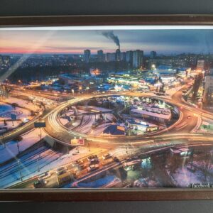 Настінна картина (фото) в рамці з фотографією панорама Києва у вечірній час.