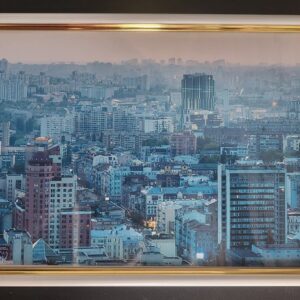 Настінна картина (фото) в рамці з фотографією панорама Києва у вечірній час.