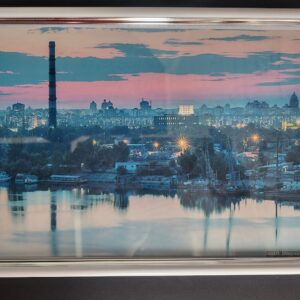 Настінна картина (фото) в рамці з фотографією панорама Києва у вечірній час.