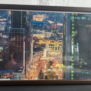 Настінна картина (фото) в рамці з фотографією панорама Києва у вечірній час.
