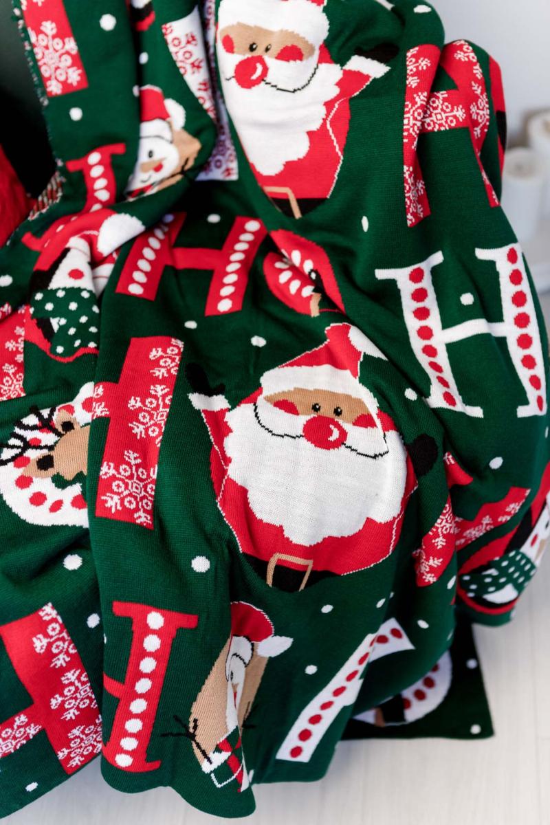 Новорічний плед в'язаний «Ho-Ho-Ho" 130Х170СМ