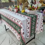 Скатертина лляна Орнамент зелений 110х150