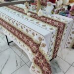 Скатертина лляна Орнамент червоний 220х150см