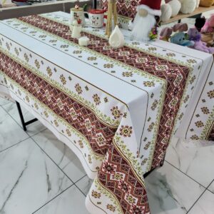 Скатертина лляна Орнамент червоний 220х150см