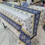 Скатертина лляна Орнамент синій 110х150см