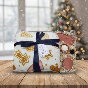 подарунковий набір: плед та ароматична свічка та набір виробів з бетону