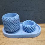 набір виробів з бетону синій, підсвічник та горщик