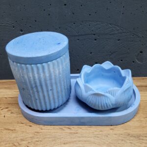 набір виробів з бетону синій, підсвічник-квітка та горщик
