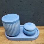 набір виробів з бетону синій, підсвічник з кришечкою та горщик