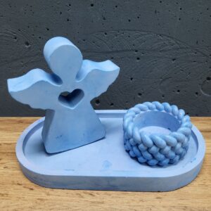 набір виробів з бетону синій, ангел та підсвічник